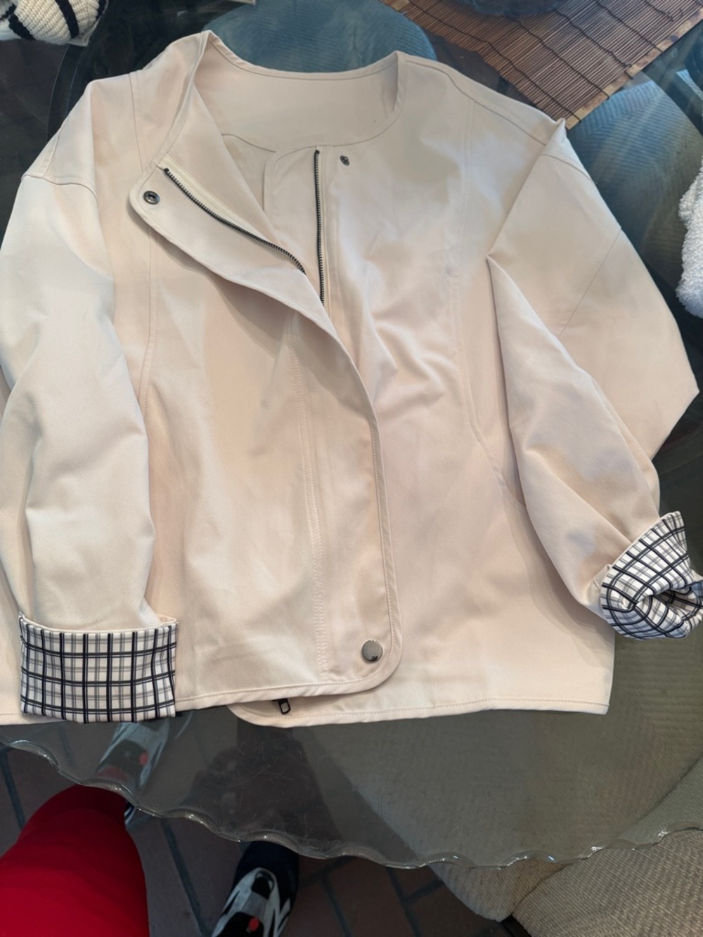 Light Beige Women's Jacket with Asymmetrical Zip